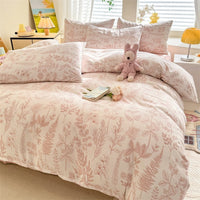 HKM-093971 Floral and Plant Print Washed Cotton 4-Piece Bedding Set - Multiple Sizes Available