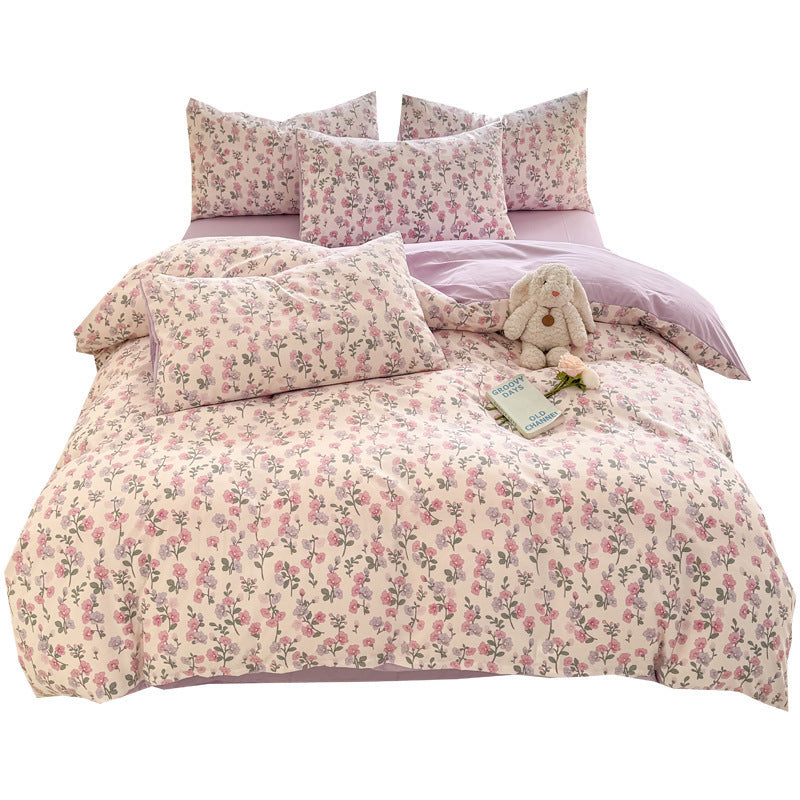 HKM-093971 Floral and Plant Print Washed Cotton 4-Piece Bedding Set - Multiple Sizes Available
