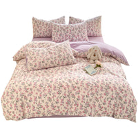 HKM-093971 Floral and Plant Print Washed Cotton 4-Piece Bedding Set - Multiple Sizes Available