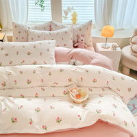 HKM-093971 Floral and Plant Print Washed Cotton 4-Piece Bedding Set - Multiple Sizes Available