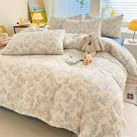 HKM-093971 Floral and Plant Print Washed Cotton 4-Piece Bedding Set - Multiple Sizes Available