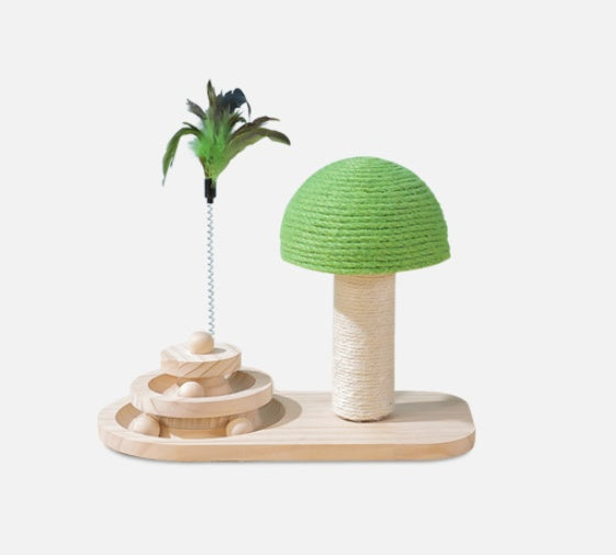 HKM-094099 Interactive Wooden Cat Tree with Double Sisal Balls for Claw Scratching and Playtime