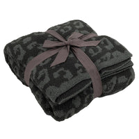 HKM-094483 Knitted Leopard Print Blanket in Soft Elastic Wool - 130 x 180 cm