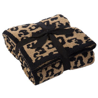 HKM-094483 Knitted Leopard Print Blanket in Soft Elastic Wool - 130 x 180 cm