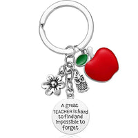 HKM-094483 Red Apple Heart Stainless Steel Keychain with Thank You Message for Teachers, Valentine's Day, and Birthdays