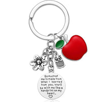 HKM-094483 Red Apple Heart Stainless Steel Keychain with Thank You Message for Teachers, Valentine's Day, and Birthdays