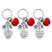 HKM-094483 Red Apple Heart Stainless Steel Keychain with Thank You Message for Teachers, Valentine's Day, and Birthdays