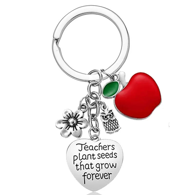 HKM-094483 Red Apple Heart Stainless Steel Keychain with Thank You Message for Teachers, Valentine's Day, and Birthdays
