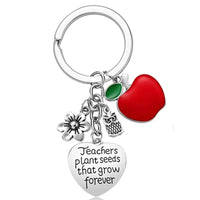 HKM-094483 Red Apple Heart Stainless Steel Keychain with Thank You Message for Teachers, Valentine's Day, and Birthdays