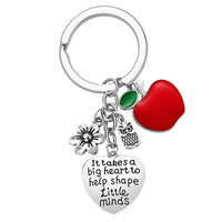 HKM-094483 Red Apple Heart Stainless Steel Keychain with Thank You Message for Teachers, Valentine's Day, and Birthdays