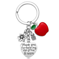 HKM-094483 Red Apple Heart Stainless Steel Keychain with Thank You Message for Teachers, Valentine's Day, and Birthdays