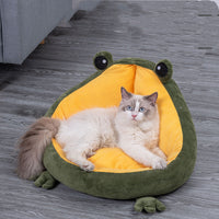 HKM-094611 Cozy Green and Yellow Semi-Enclosed Winter Pet Bed for Cats