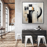 HKM-094739 Handmade Black-and-White Abstract Oil Painting Canvas for Modern Home Decor