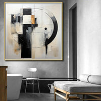 HKM-094739 Handmade Black-and-White Abstract Oil Painting Canvas for Modern Home Decor