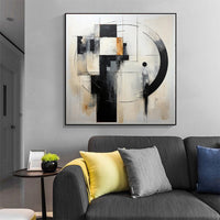 HKM-094739 Handmade Black-and-White Abstract Oil Painting Canvas for Modern Home Decor
