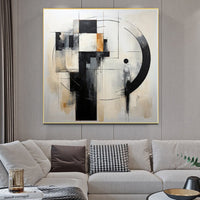 HKM-094739 Handmade Black-and-White Abstract Oil Painting Canvas for Modern Home Decor