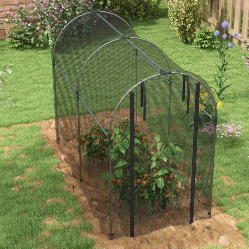 HKM-094803 Galvanized Steel Fruit Cage with Zipped Door - Plant Protection Tent, 1.2x2.4x1.9m, Black