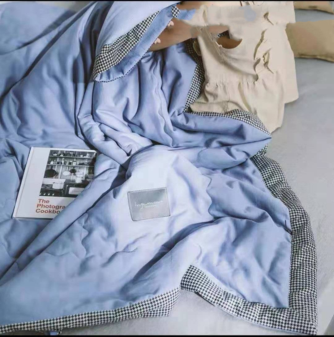 HKM-094803 Washed Cotton Houndstooth Summer Quilt, Lightweight Air Conditioning Blanket, 200x230cm