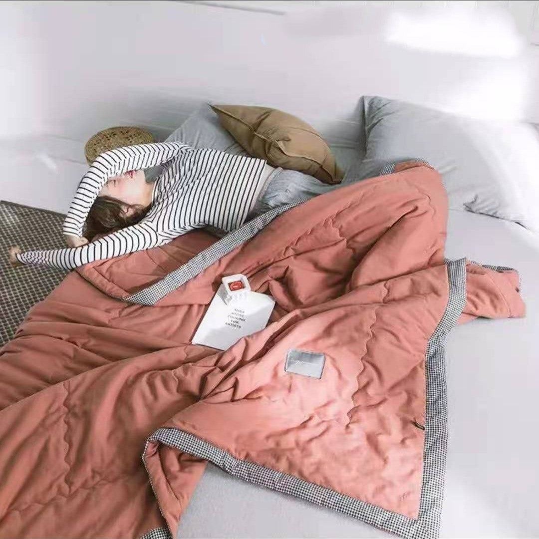 HKM-094803 Washed Cotton Houndstooth Summer Quilt, Lightweight Air Conditioning Blanket, 200x230cm