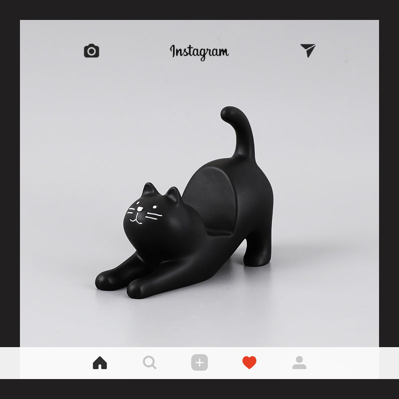 HKM-094867 Cat-Shaped Multifunctional Phone Holder for Desks and Cars, Resin Material, Compatible with Most Smartphones and Tablets
