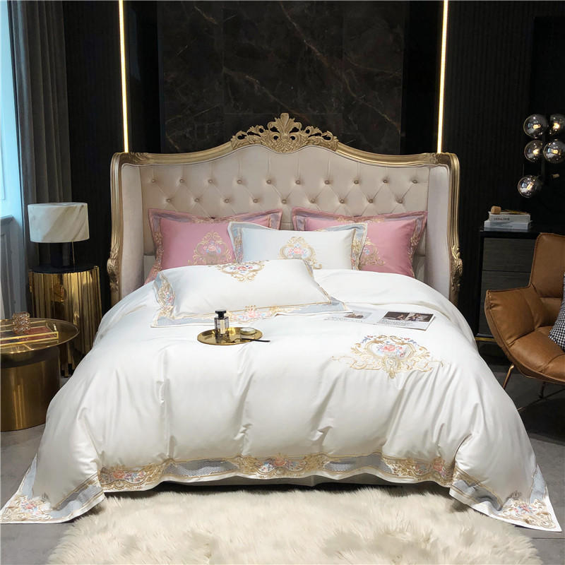 HKM-095123 Long-Staple Cotton Satin Embroidered Floral Bedding Set - Four-Piece Collection for 1.5m and 1.8m Beds