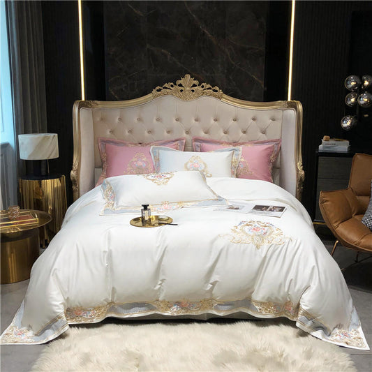 HKM-095123 Long-Staple Cotton Satin Embroidered Floral Bedding Set - Four-Piece Collection for 1.5m and 1.8m Beds