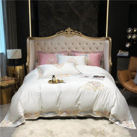 HKM-095123 Long-Staple Cotton Satin Embroidered Floral Bedding Set - Four-Piece Collection for 1.5m and 1.8m Beds