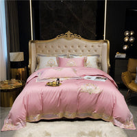 HKM-095123 Long-Staple Cotton Satin Embroidered Floral Bedding Set - Four-Piece Collection for 1.5m and 1.8m Beds