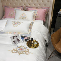 HKM-095123 Long-Staple Cotton Satin Embroidered Floral Bedding Set - Four-Piece Collection for 1.5m and 1.8m Beds