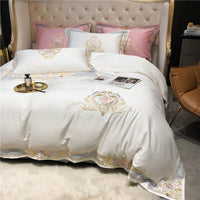 HKM-095123 Long-Staple Cotton Satin Embroidered Floral Bedding Set - Four-Piece Collection for 1.5m and 1.8m Beds