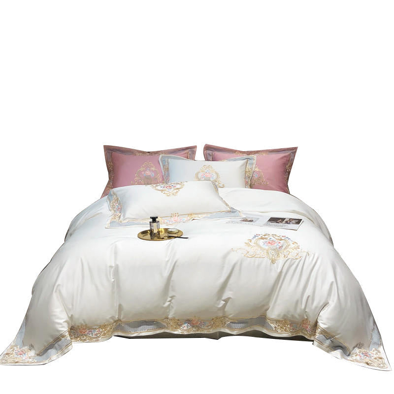 HKM-095123 Long-Staple Cotton Satin Embroidered Floral Bedding Set - Four-Piece Collection for 1.5m and 1.8m Beds