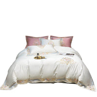 HKM-095123 Long-Staple Cotton Satin Embroidered Floral Bedding Set - Four-Piece Collection for 1.5m and 1.8m Beds