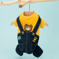 HKM-095251 Cute and Cozy Four-Legged Pet Clothes for Dogs and Cats - Soft Cotton Terry with Denim Pants