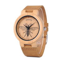 HKM-095315 Elegant European Style Bamboo Watch with Mineral Glass and Wooden Strap