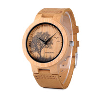 HKM-095315 Elegant European Style Bamboo Watch with Mineral Glass and Wooden Strap