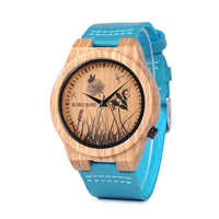 HKM-095315 Elegant European Style Bamboo Watch with Mineral Glass and Wooden Strap
