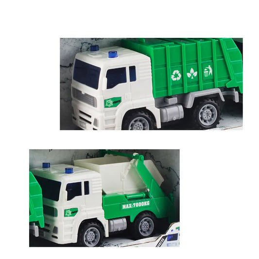 HKM-095443 Plastic Friction Garbage Truck Toy for Kids Ages 2 to 4 - Green Sanitation Vehicle