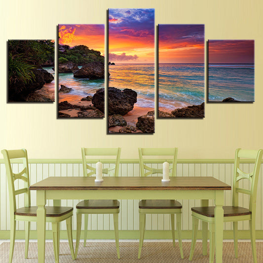 HKM-095635 Sunset Scenery Oil Painting Set - Spray-painted Wall Art for Home and Commercial Spaces