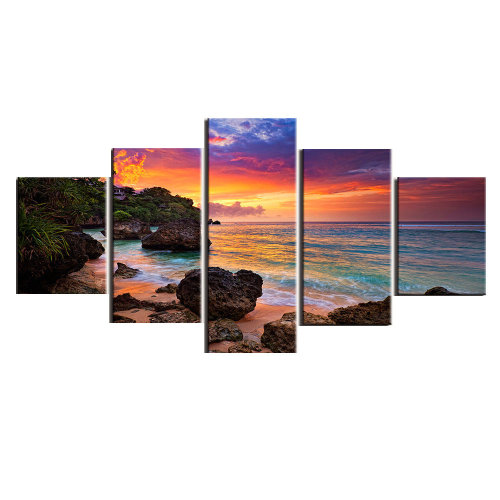 HKM-095635 Sunset Scenery Oil Painting Set - Spray-painted Wall Art for Home and Commercial Spaces