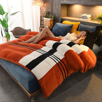 HKM-095635 Thickened Striped French Velvet Sheet Set for Autumn and Winter, 4-Piece Bedding Collection