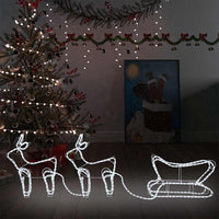 HKM-095763 Outdoor Illuminated Reindeer and Sleigh Decoration with 576 LED Lights - Waterproof Christmas Display