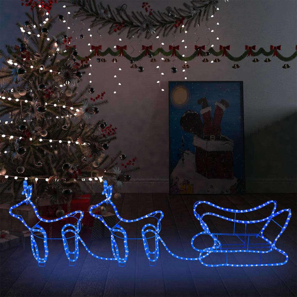 HKM-095763 Outdoor Illuminated Reindeer and Sleigh Decoration with 576 LED Lights - Waterproof Christmas Display