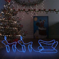 HKM-095763 Outdoor Illuminated Reindeer and Sleigh Decoration with 576 LED Lights - Waterproof Christmas Display