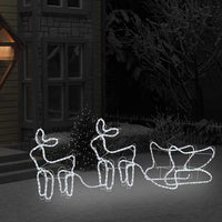 HKM-095763 Outdoor Illuminated Reindeer and Sleigh Decoration with 576 LED Lights - Waterproof Christmas Display
