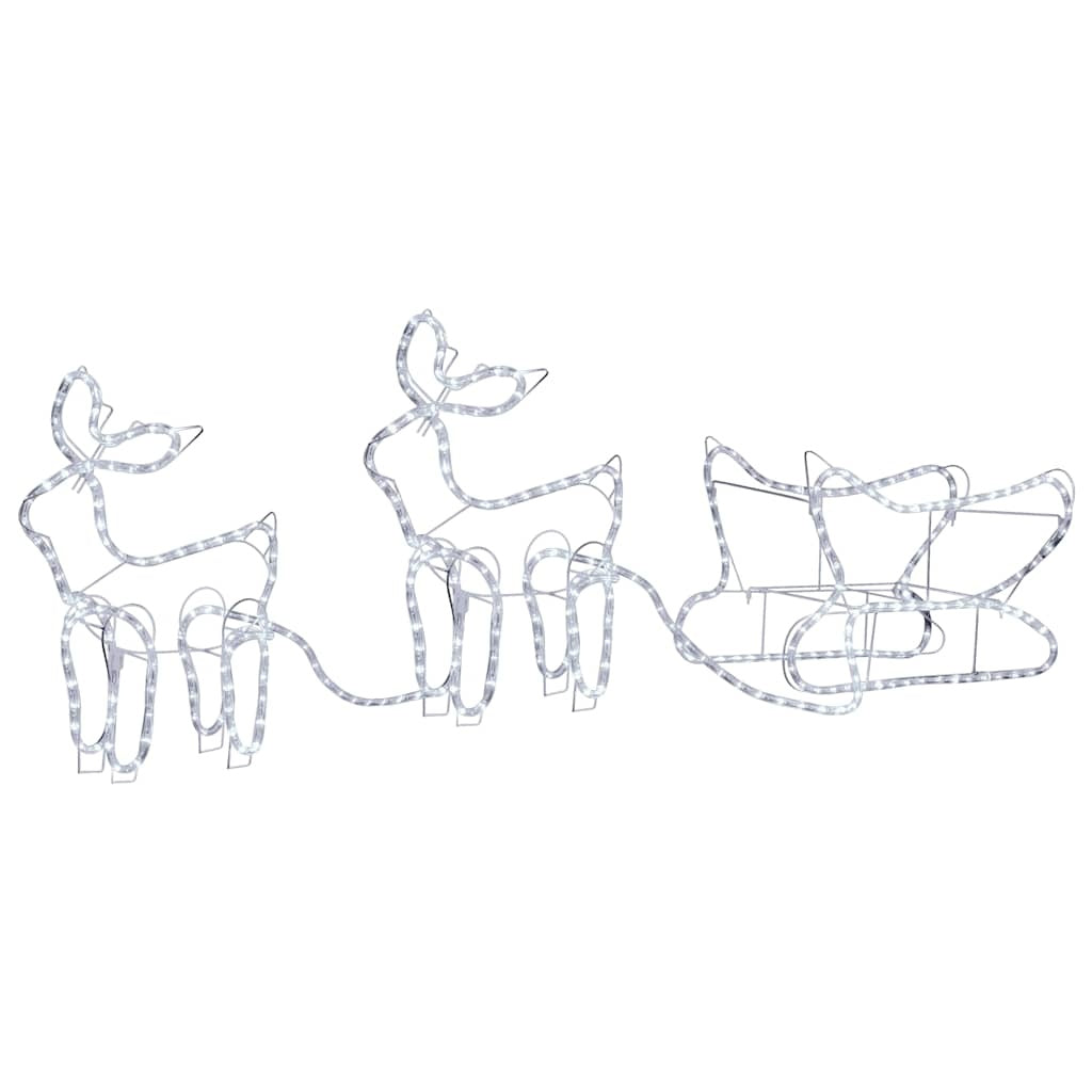 HKM-095763 Outdoor Illuminated Reindeer and Sleigh Decoration with 576 LED Lights - Waterproof Christmas Display