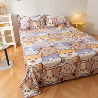 HKM-095955 Printed Polyester Bed Sheet with Cute Animal and Geometric Designs