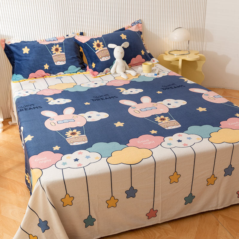 HKM-095955 Printed Polyester Bed Sheet with Cute Animal and Geometric Designs