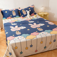 HKM-095955 Printed Polyester Bed Sheet with Cute Animal and Geometric Designs