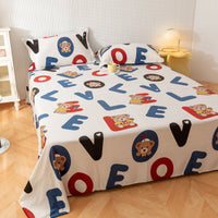 HKM-095955 Printed Polyester Bed Sheet with Cute Animal and Geometric Designs