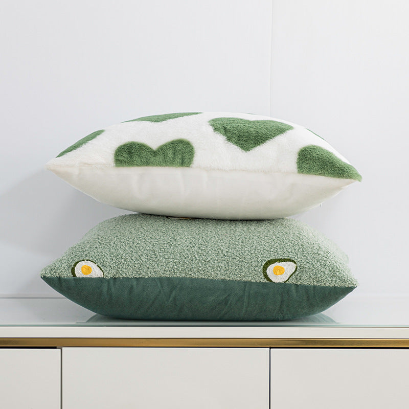 HKM-096083 Rabbit Fur and Teddy Avocado Decorative Pillow Case, Polyester Filling, 45x45cm Without Core